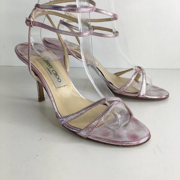 JIMMY CHOO Pink “Juliet” Ankle Wrap Sandals Heels Size 39